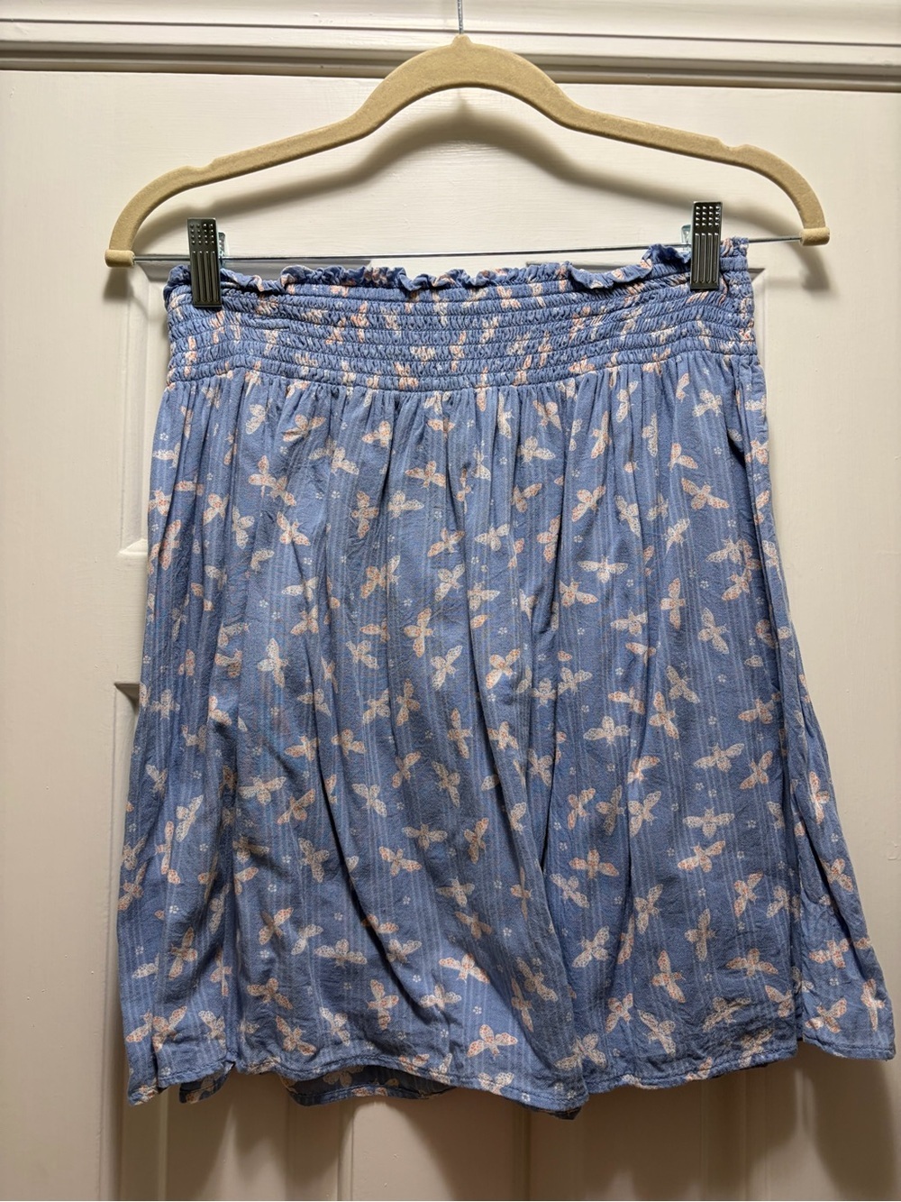LOFT Blue Floral Smocked Waist Skirt